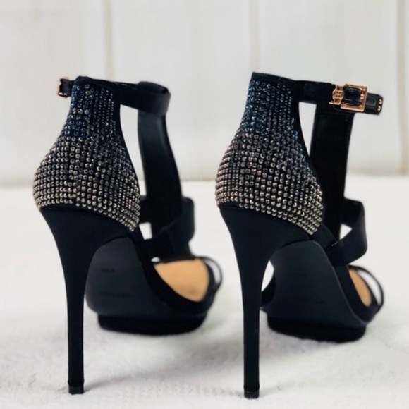 BCBGMaxAzria Lilie black satin crystal stilettos - Picture 8 of 10